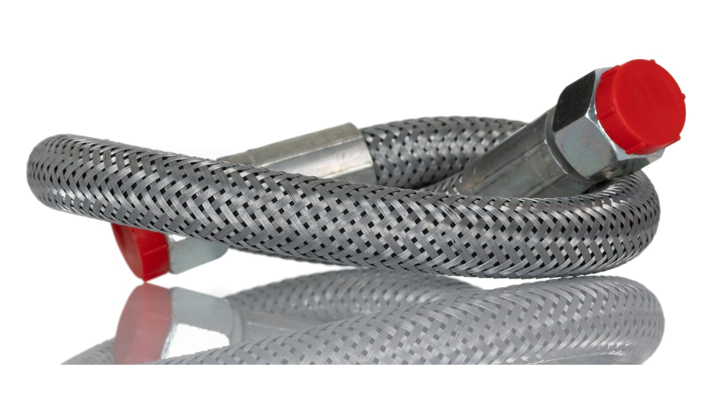 RS PRO 500mm Galvanized Steel Overbraid Hydraulic Hose Assembly, 180bar Max Pressure