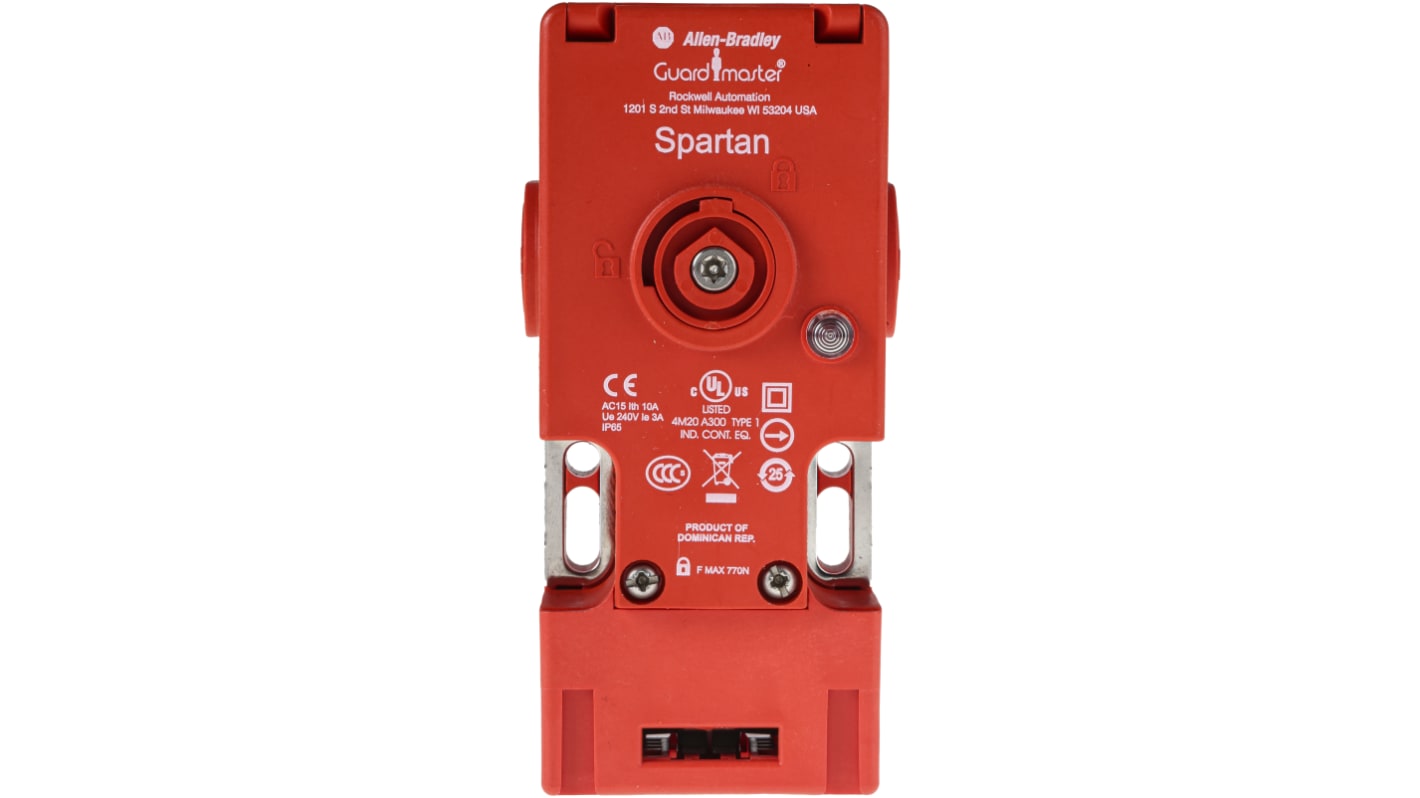 Interruptor de bloqueo por solenoide Allen Bradley Guardmaster Spartan 440G-S, 110V ac, cont. aux. 1NA, Alimentar para