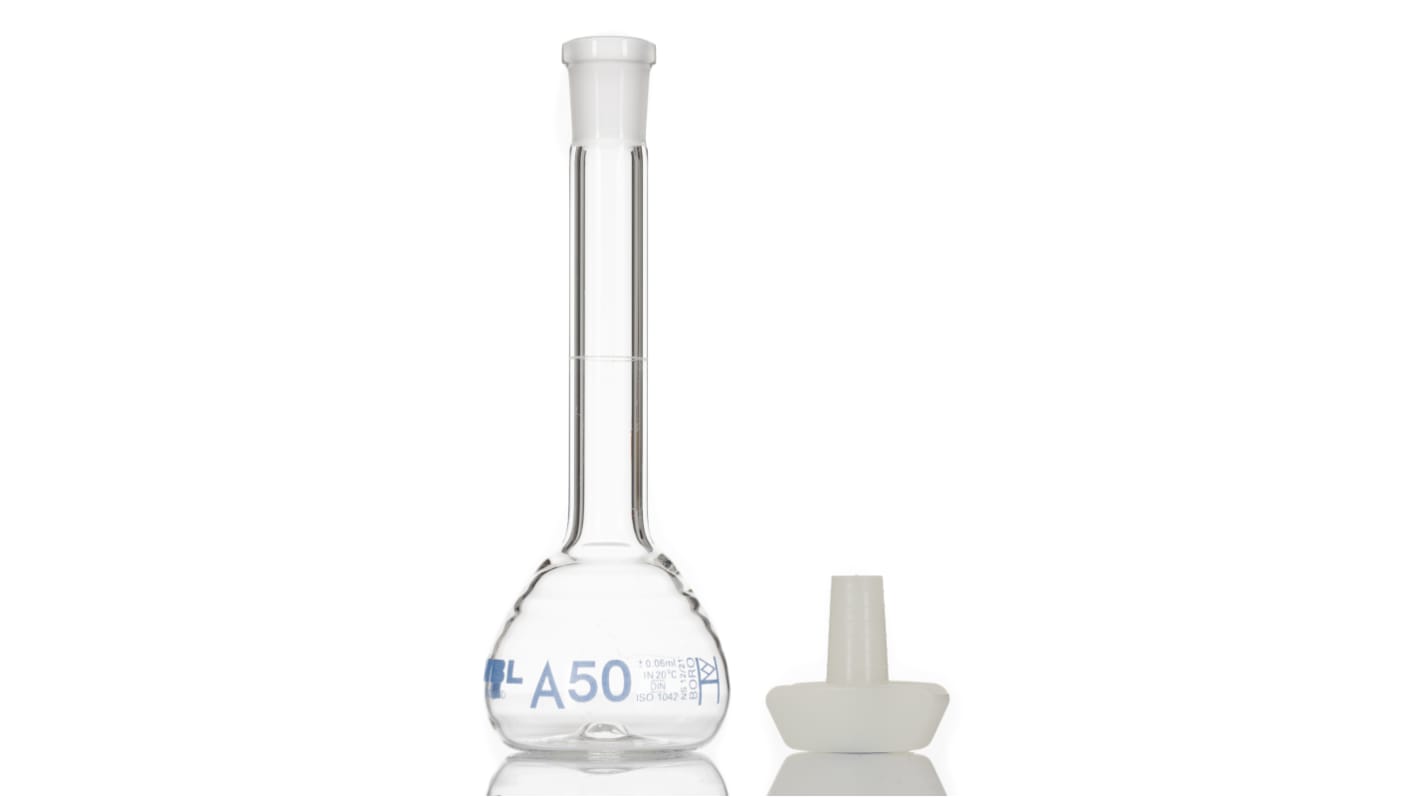 Bouteille de laboratoire RS PRO , graduée, 50ml, en Verre borosilicate, à Col étroit