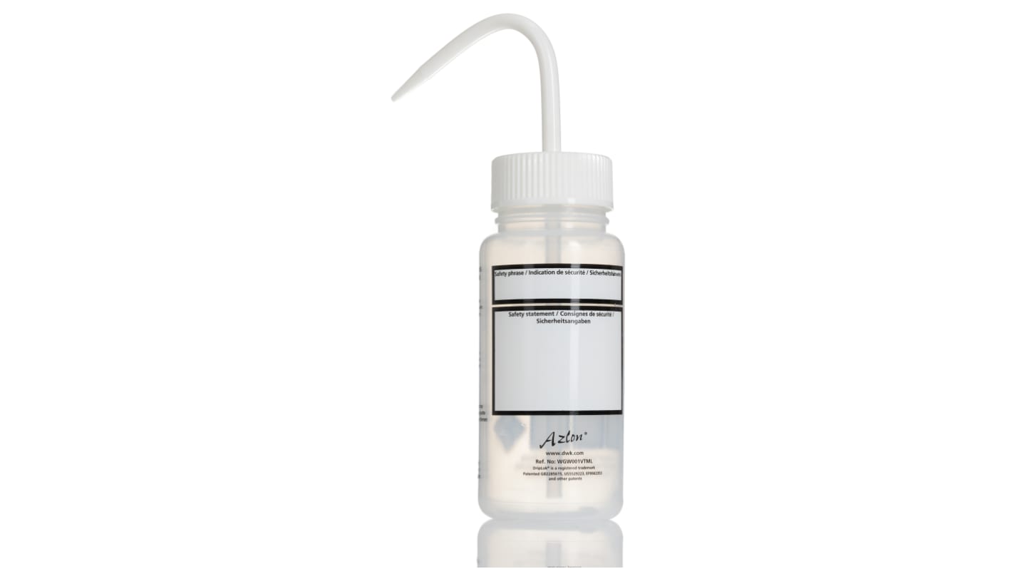 Bouteille de laboratoire RS PRO bouchon Blanc Non, 250ml, en Polyéthylène basse densité, à Col Large