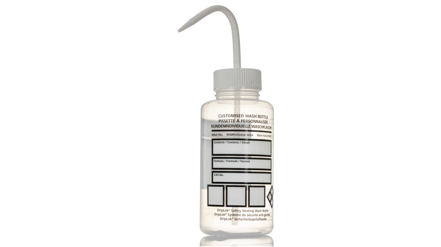 RS PRO 500ml LDPE Wide Neck Wash Bottle
