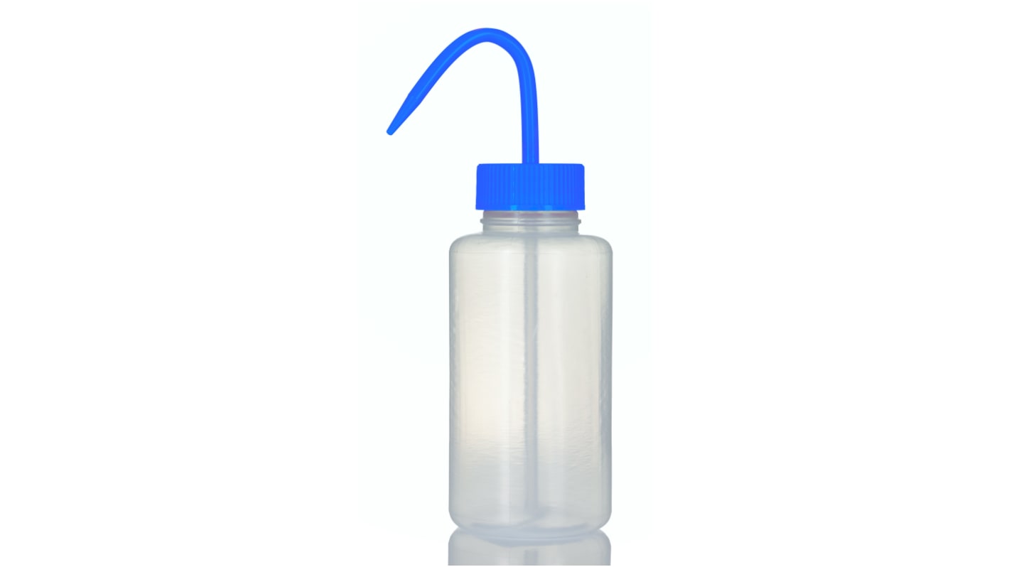 Bouteille de laboratoire RS PRO bouchon Bleu Non, 500ml, en Polyéthylène basse densité, à Col Large