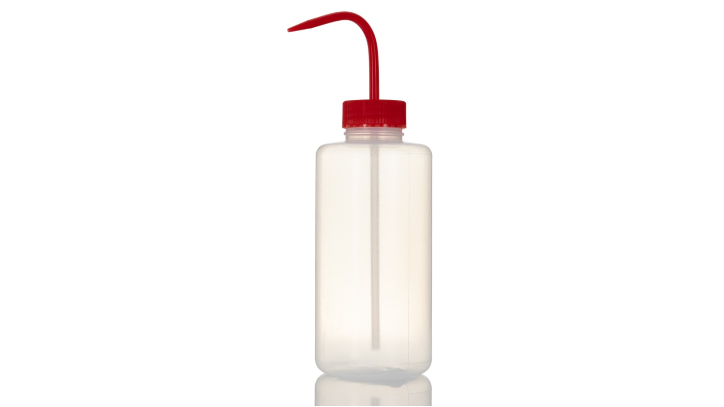 Bouteille de laboratoire RS PRO bouchon Rouge Non, 1L, en Polyéthylène basse densité, à Col Large