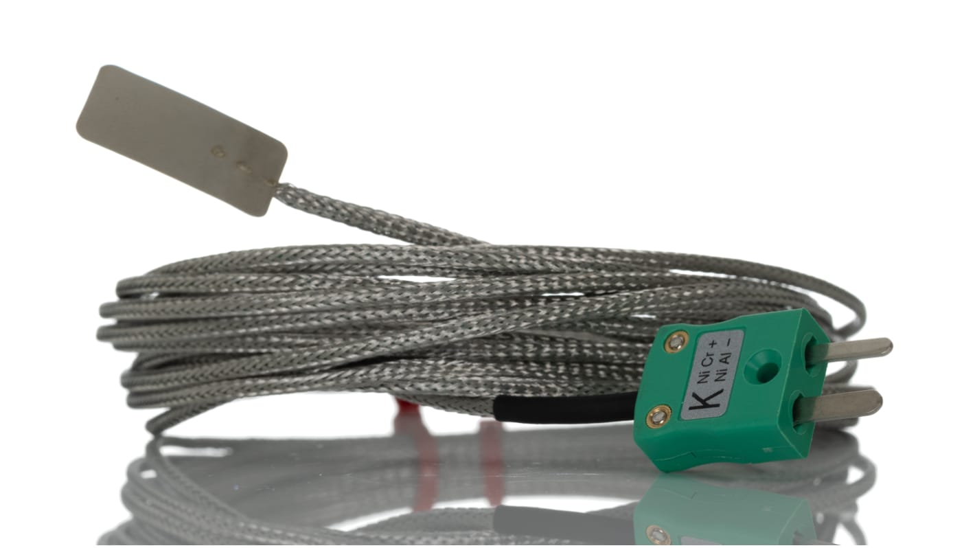 Thermocouple feuille RS PRO type K Ø 13mm, L 1m, +350°C max à Fiche mâle miniature