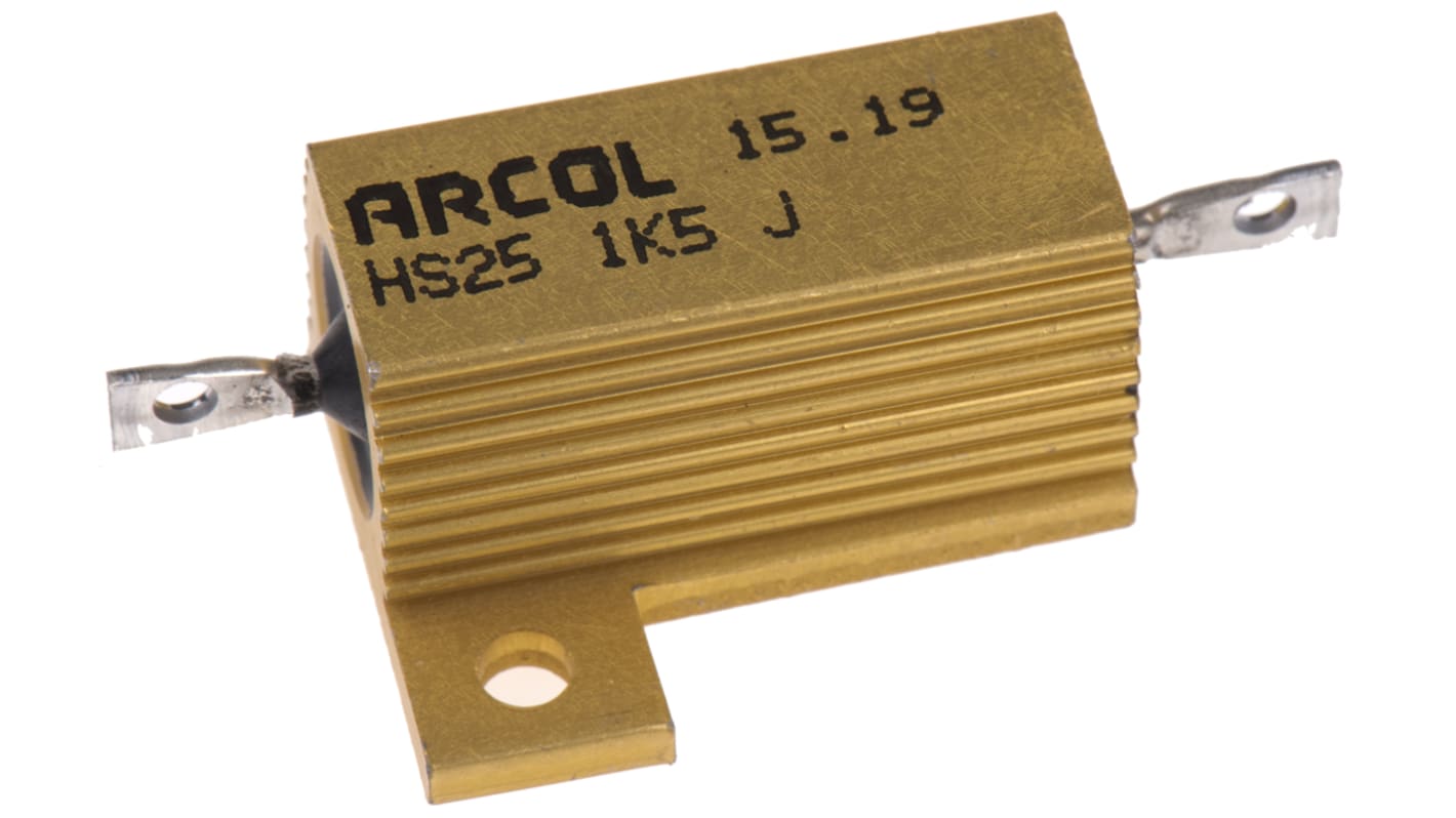 Resistencia de montaje en panel Arcol, 1.5kΩ ±5% 25W, Con carcasa de aluminio, Axial, Bobinado