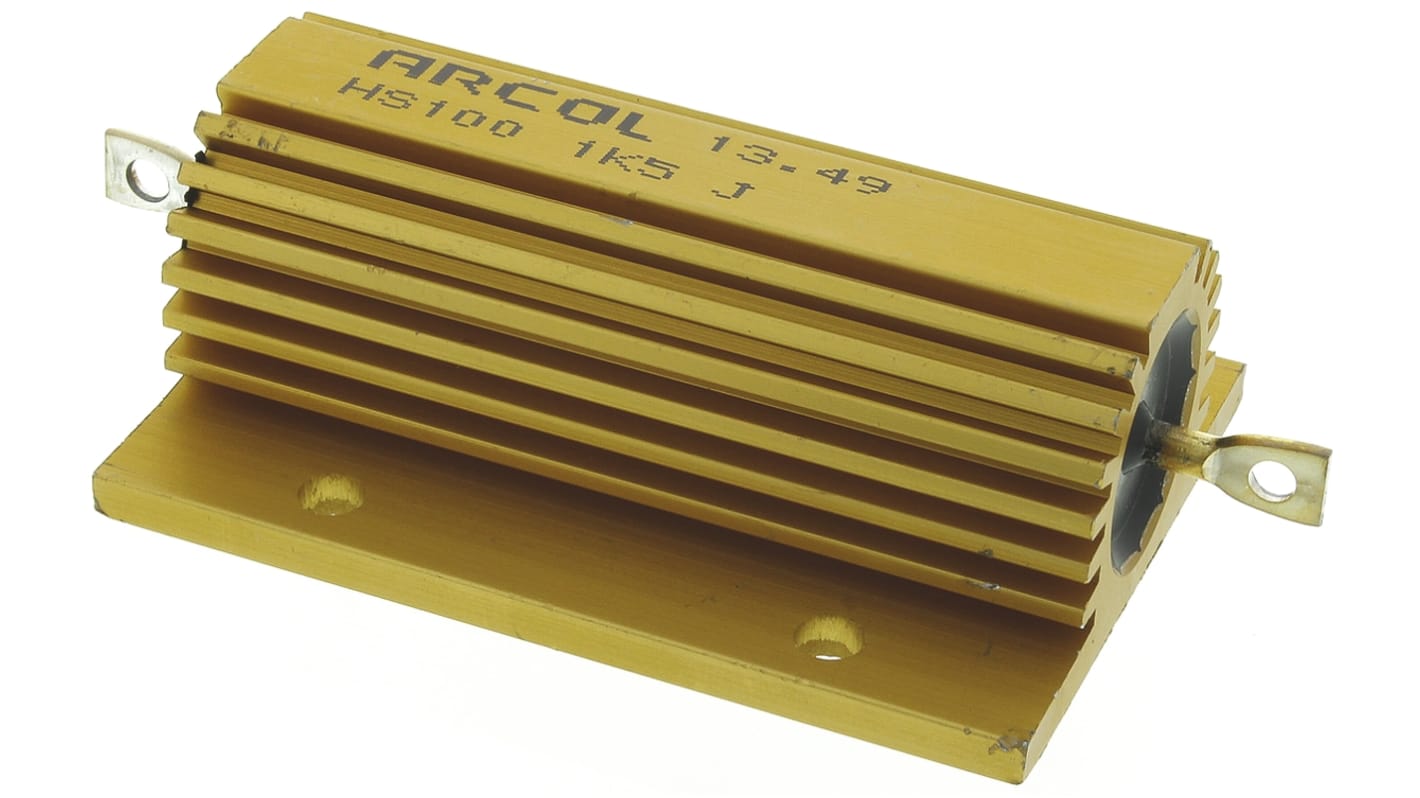 Arcol serie HS100 Trådviklet Modstand til chassismontering, 1.5kΩ, 100W, ±5%, Aluminiumshus, Aksial