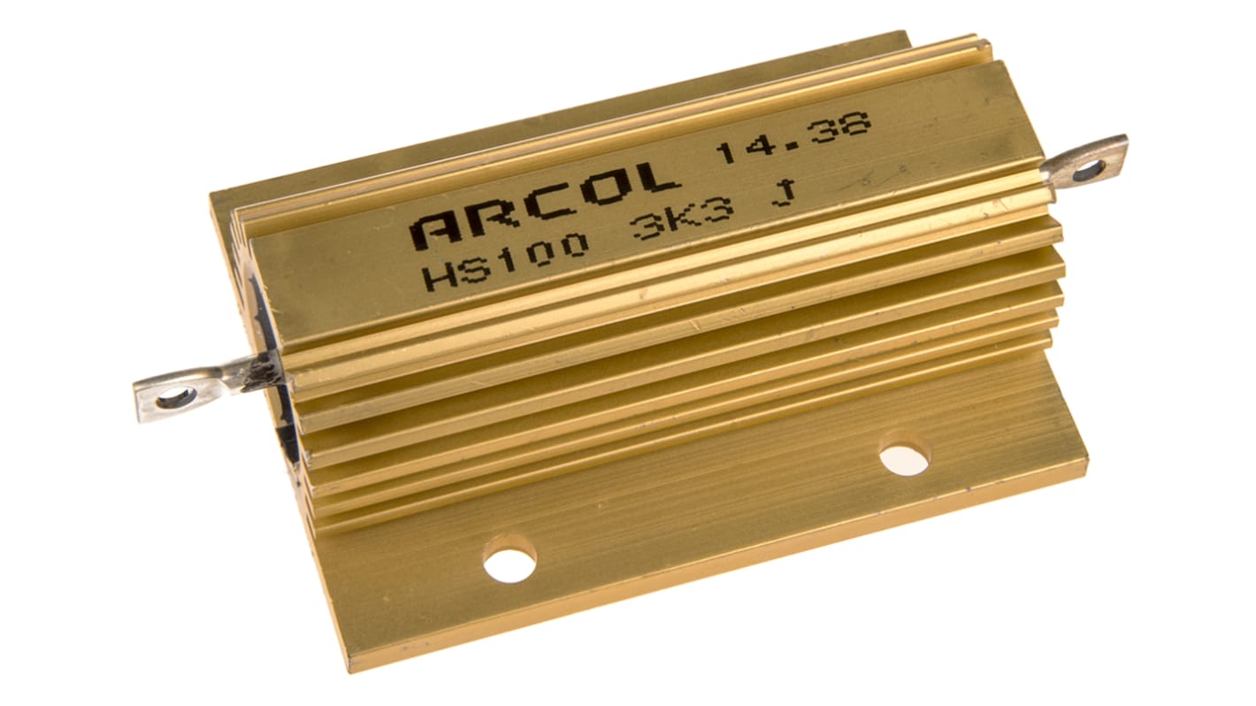 Resistencia de montaje en panel Arcol, 3.3kΩ ±5% 100W, Con carcasa de aluminio, Axial, Bobinado