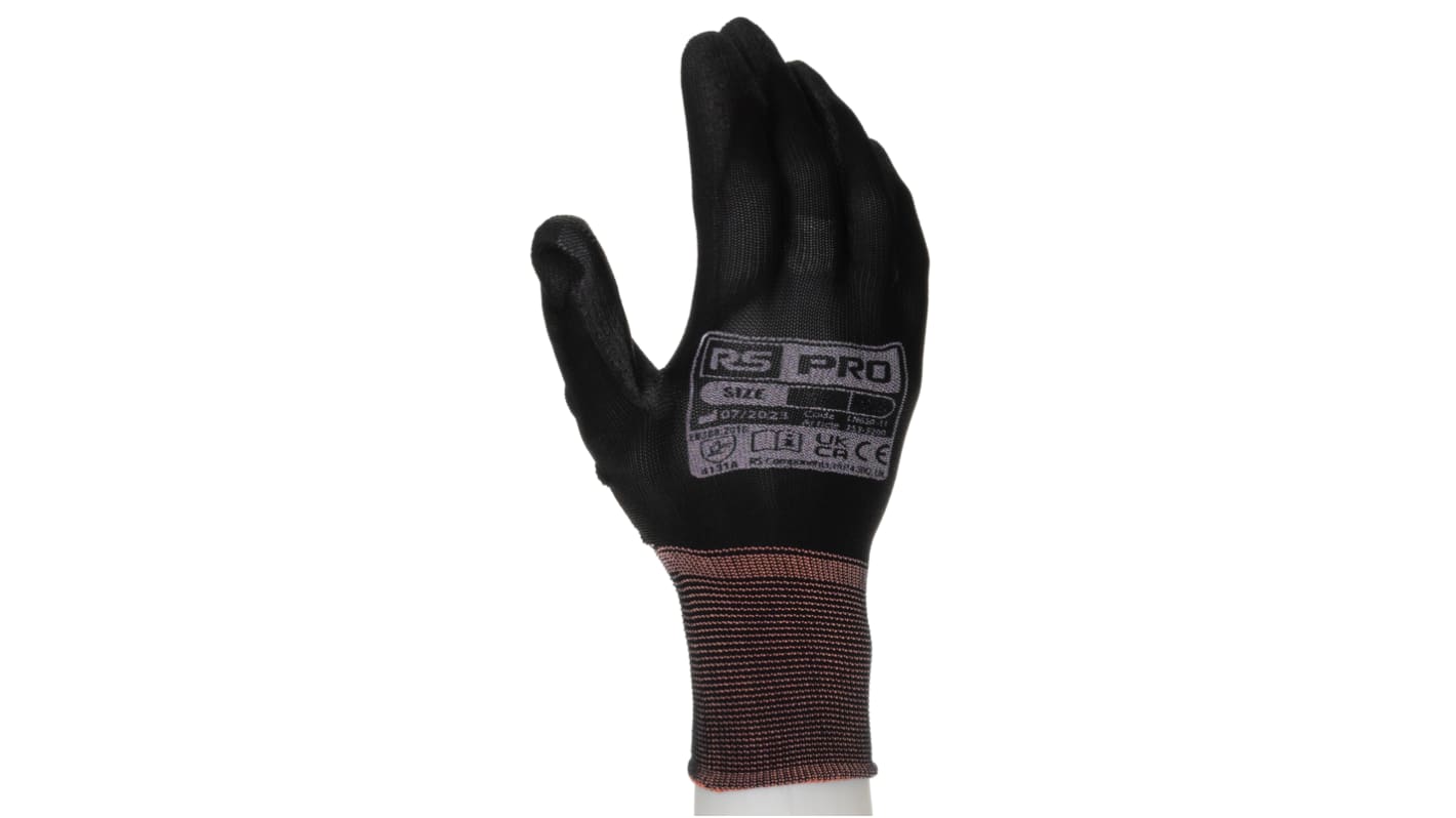RS PRO Black Nylon Cut Resistant Work Gloves, Size 7, Polyurethane Coating