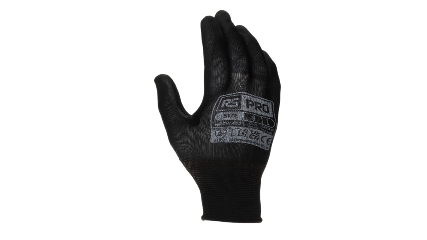 RS PRO Black Nylon Cut Resistant Work Gloves, Size 9, Polyurethane Coating
