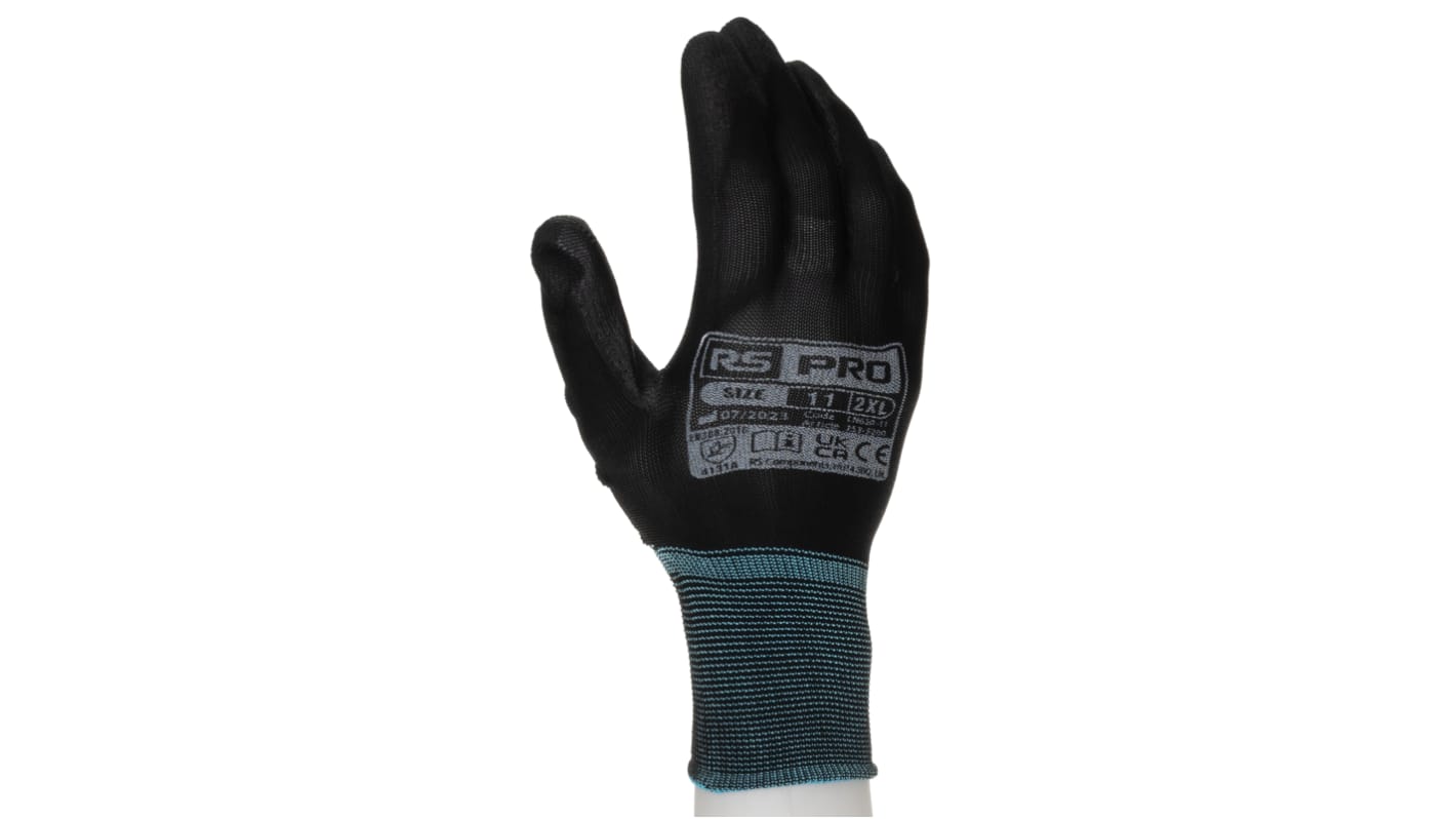 RS PRO Black Nylon Cut Resistant Work Gloves, Size 11, Polyurethane Coating