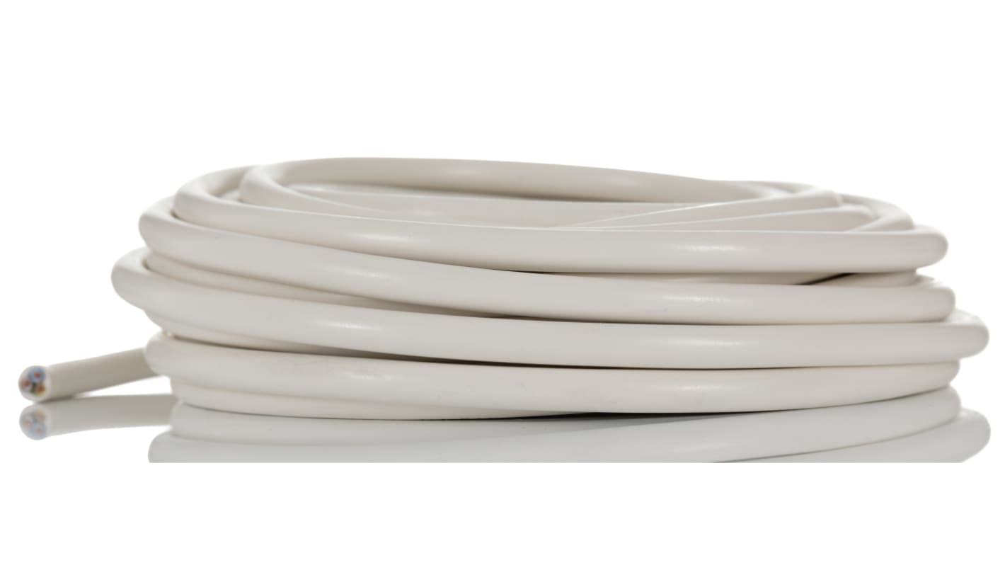 RS PRO 3 Core Power Cable, 0.75 mm², 5m, White PVC Sheath, Mains, 6 A, 300/500 V