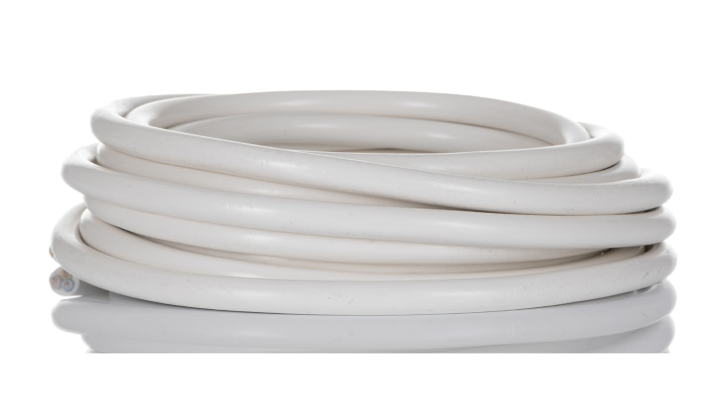 Cable de alimentación Tensión de red RS PRO de 3 núcleos, 3 x 1 mm2, long. 5m, 300/500 V / 10 A, funda de PVC, Blanco,