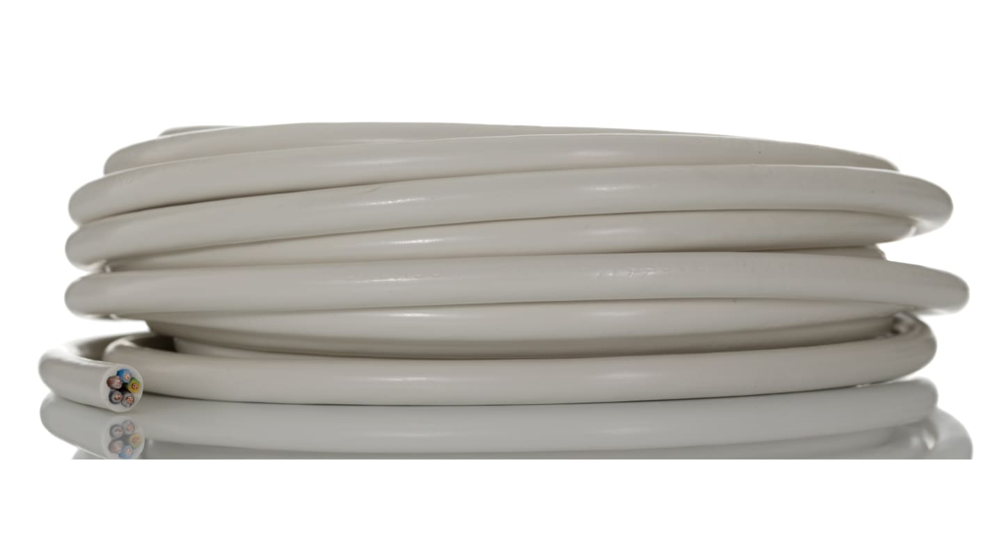 RS PRO 5 Core Power Cable, 0.75 mm², 5m, White PVC Sheath, Mains, 6 A, 300/500 V