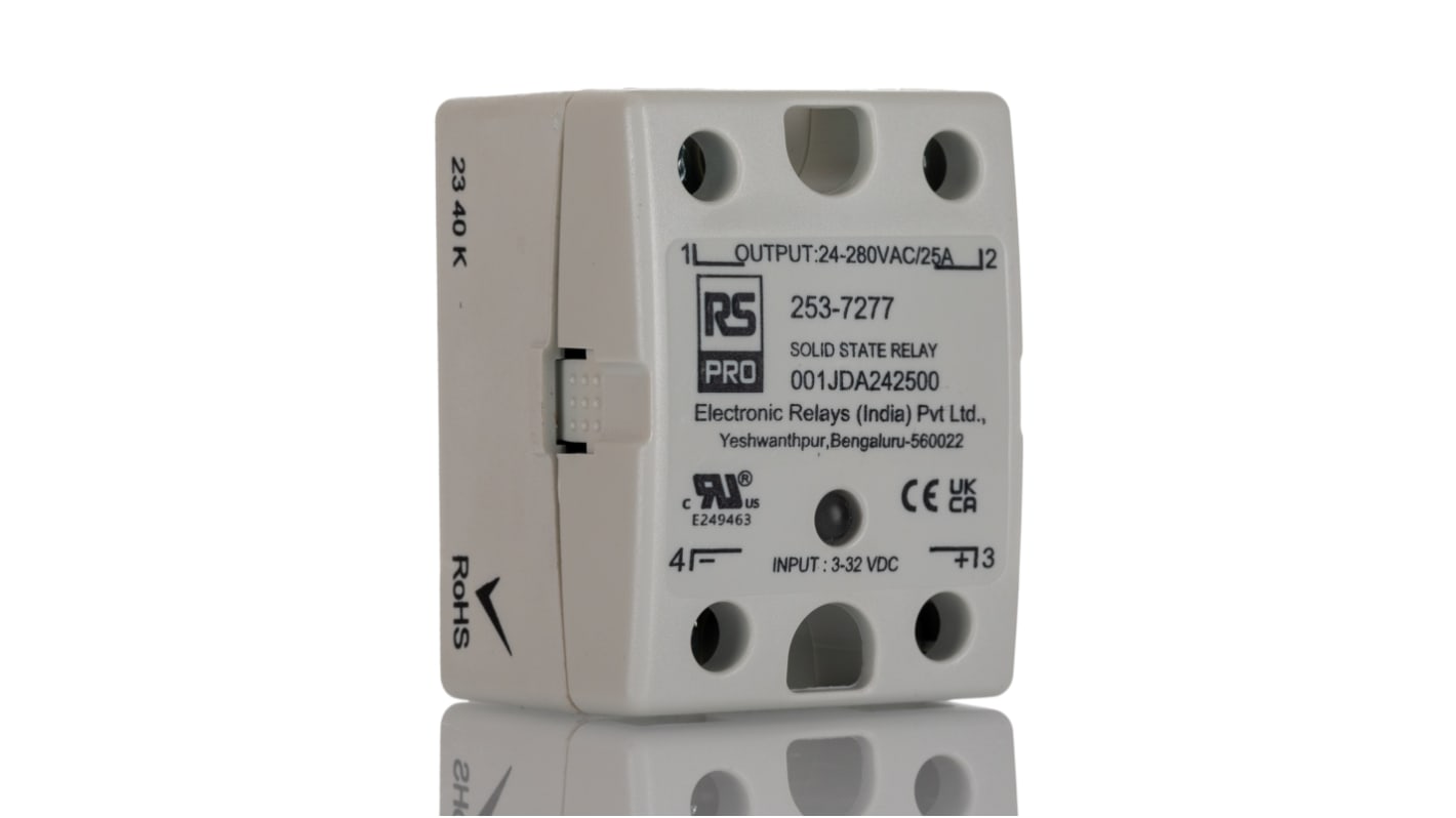 Relè a stato solido, A pannello Montaggio superficiale, 25 Amp, 280 Vrms, Zero Cross, SPST