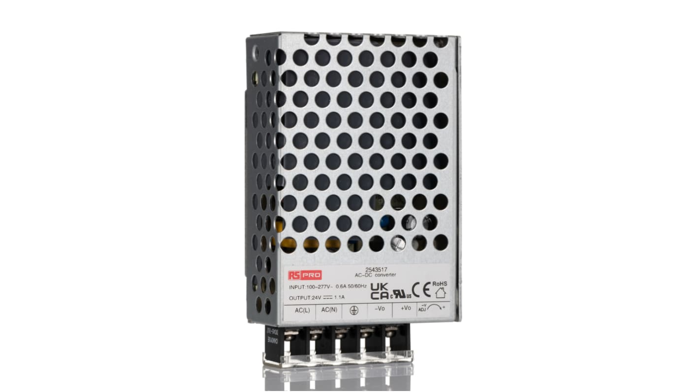 RS PRO AC-DC Power Supply, 24V dc, 1.1A, 25W, 1 Output, 100 → 430V dc Input Voltage