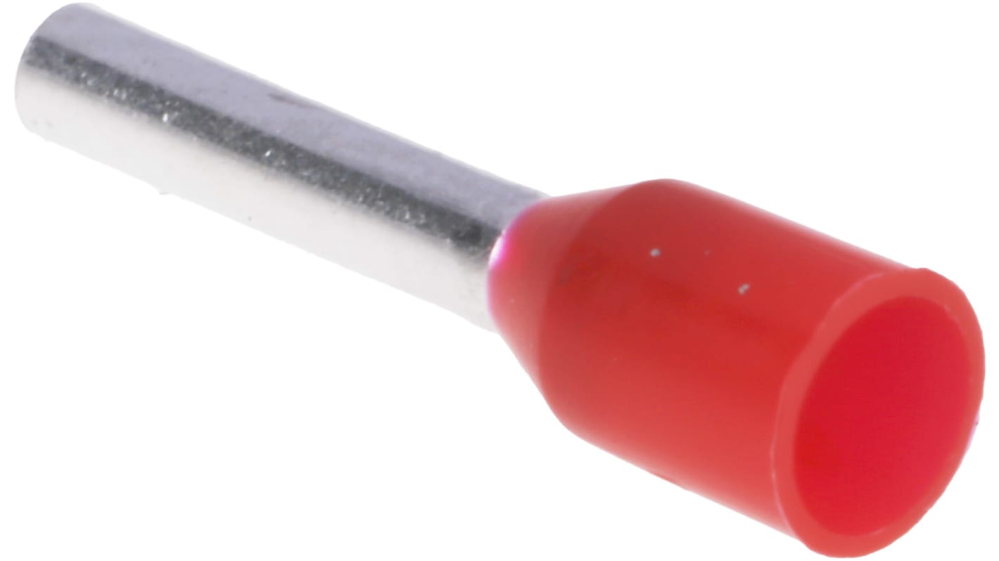 Schneider Electric, DZ5CE Insulated Crimp Bootlace Ferrule, 8.2mm Pin Length, 1.6mm Pin Diameter, 1mm² Wire Size, Red