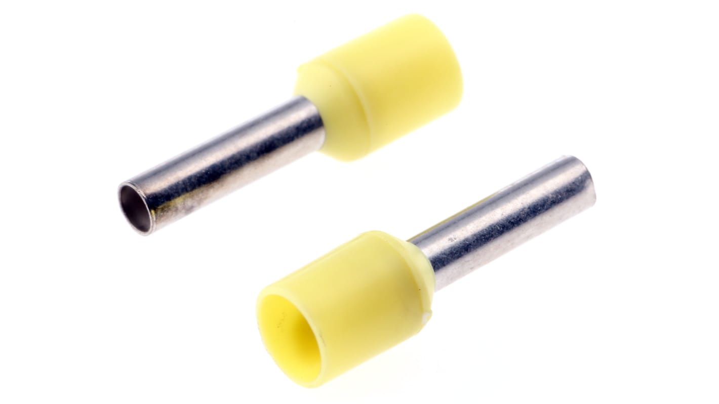 Schneider Electric DZ5CE Aderendhülsen bis 2mm², Stift ø 2.3mm, Gelb, Kunststoff, 8.2mm, 14.5mm, Isoliert, 14AWG max.