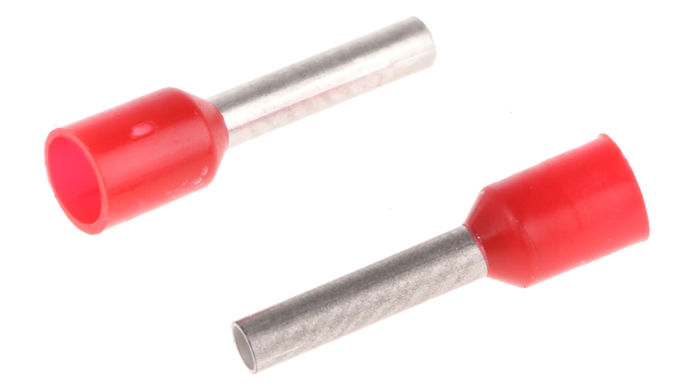 Schneider Electric, AZ5CE Insulated Crimp Bootlace Ferrule, 8.2mm Pin Length, 1.8mm Pin Diameter, 1mm² Wire Size, Red