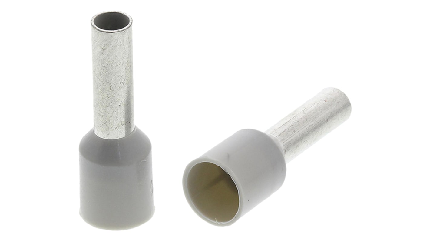 Schneider Electric, AZ5CE Insulated Crimp Bootlace Ferrule, 8.2mm Pin Length, 2.7mm Pin Diameter, 2.5mm² Wire Size, Grey