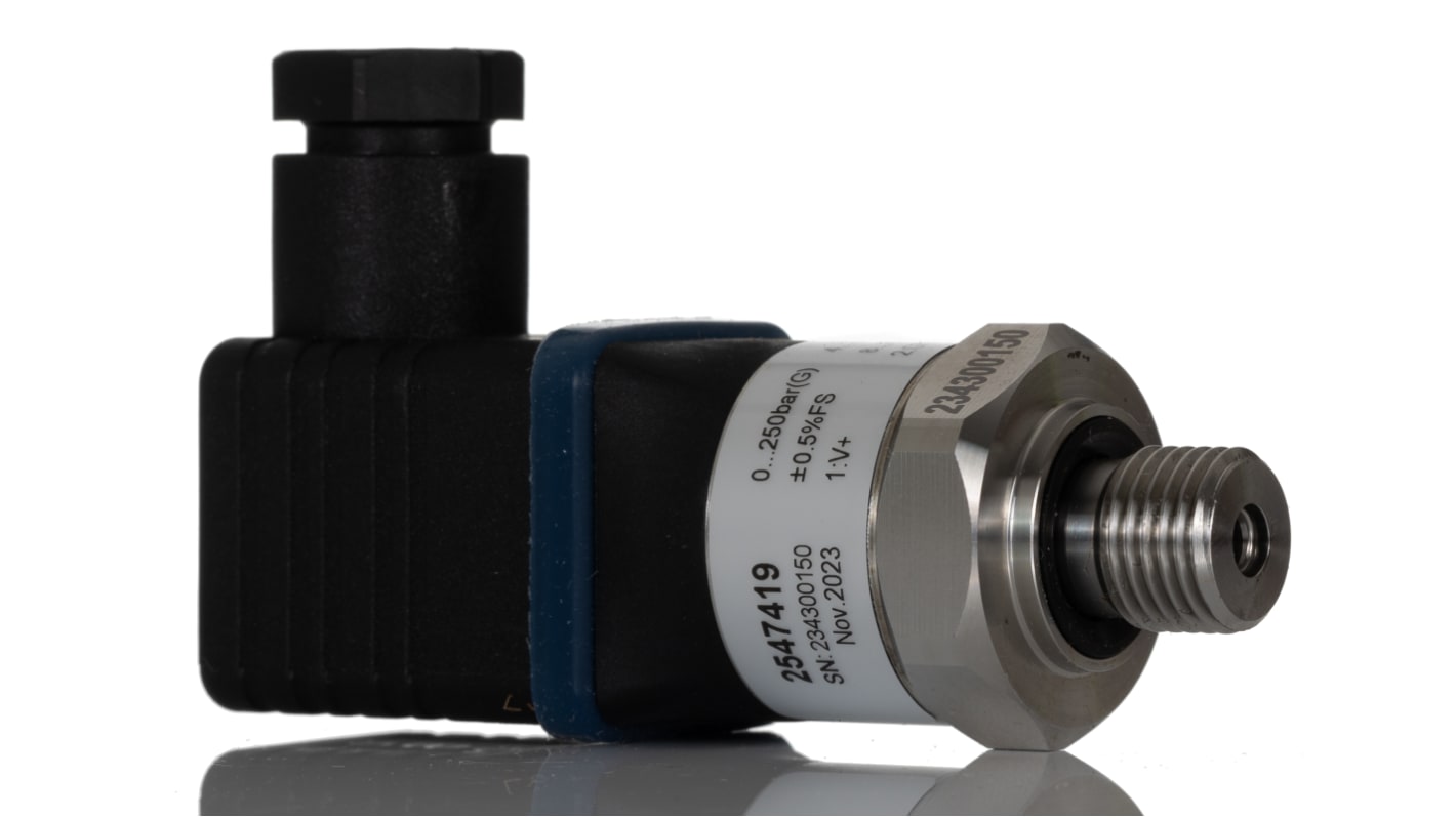 Sensor de presión manométrica RS PRO, 0bar → 250bar, G1/4A ISO 1179-2, 8 a 30 Vdc, para Aire, líquido, aceite mezclado,