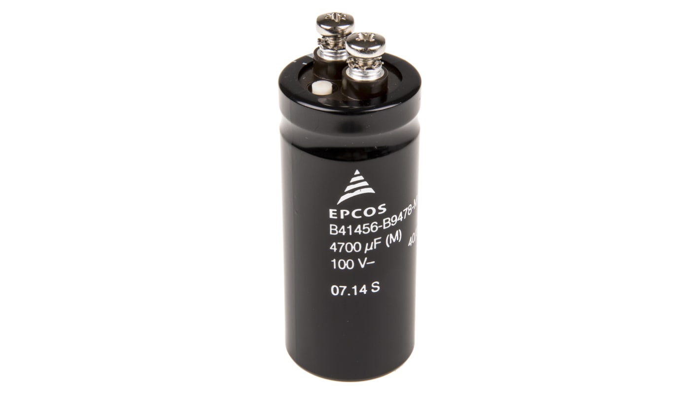 Epcos 4700μF Electrolytic Aluminium Electrolytic Capacitor 100V dc, Chassis Mount - B41456B9478M