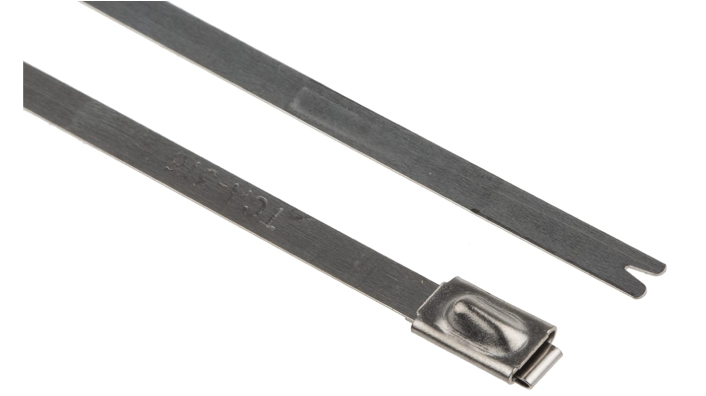 HellermannTyton Cable Tie, Roller Ball, 201mm x 4.6 mm, Metallic 316 Stainless Steel, Pk-100