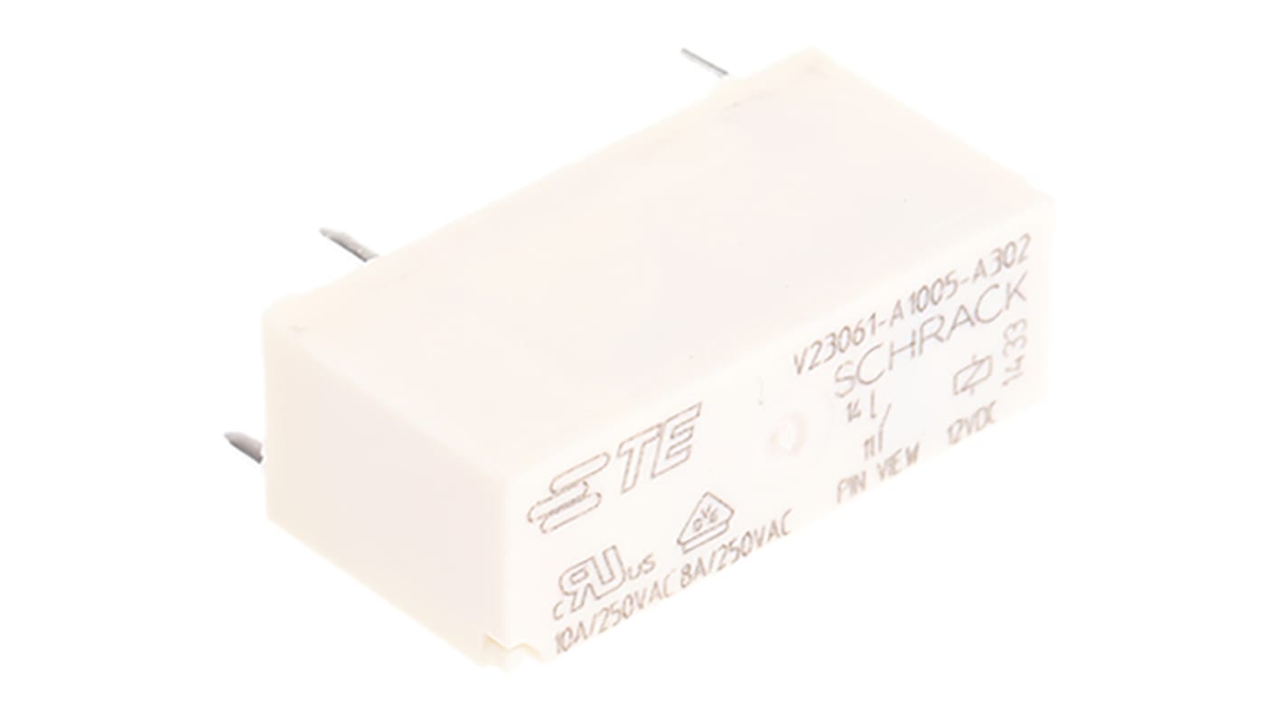 TE Connectivity PCB Mount Power Relay, 12V dc Coil, 8A Switching Current, SPST