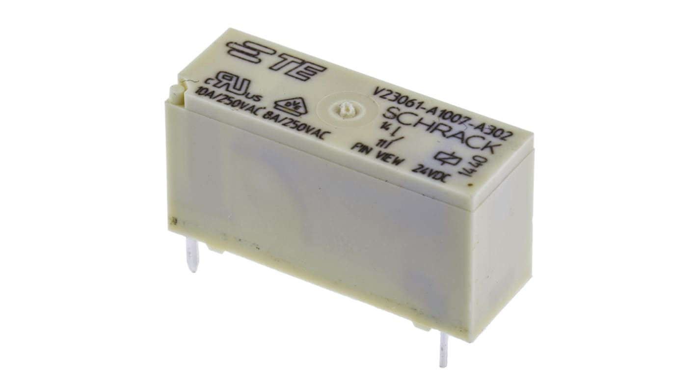 TE Connectivity PCB Mount Power Relay, 24V dc Coil, 8A Switching Current, SPST