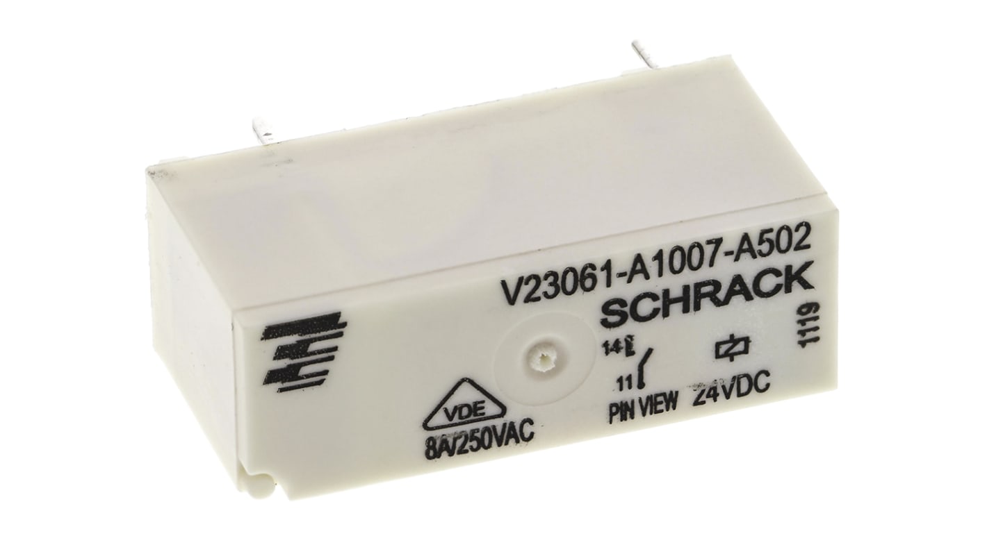 TE Connectivity PCB Mount Power Relay, 24V dc Coil, 8A Switching Current, SPST