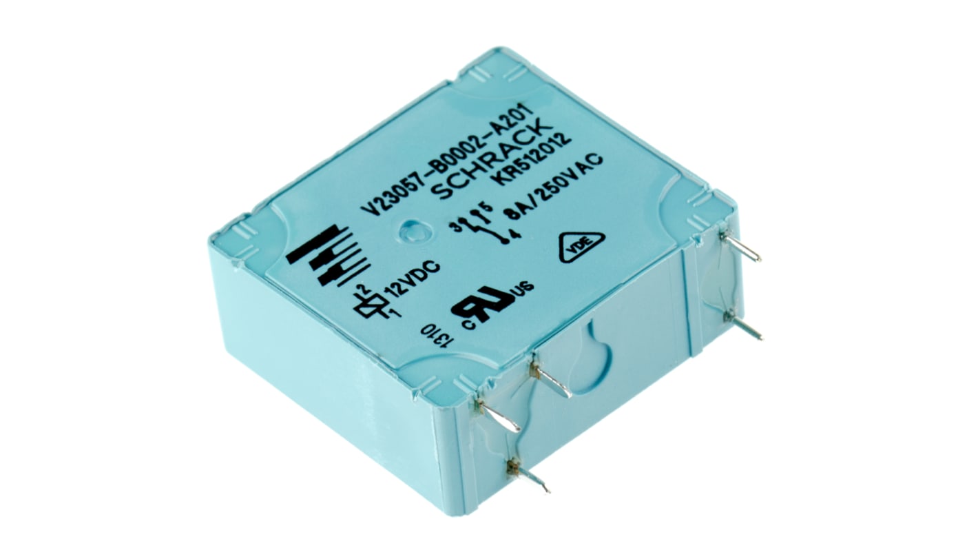 TE Connectivity PCB Mount Power Relay, 12V dc Coil, 8A Switching Current, SPDT