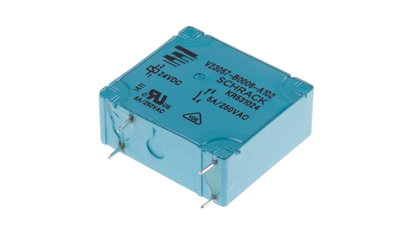 TE Connectivity PCB Mount Power Relay, 24V dc Coil, 5A Switching Current, SPST