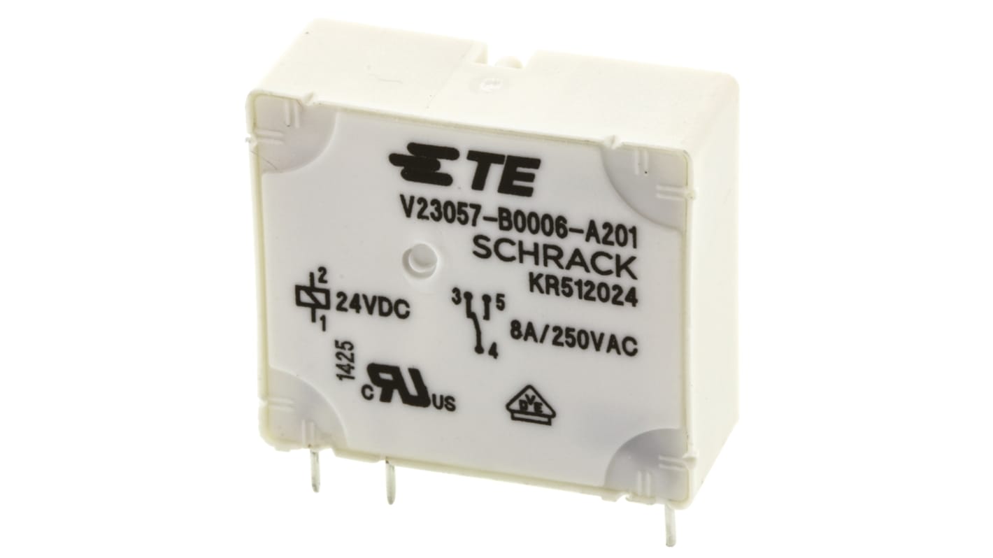 TE Connectivity PCB Mount Power Relay, 24V dc Coil, 8A Switching Current, SPDT