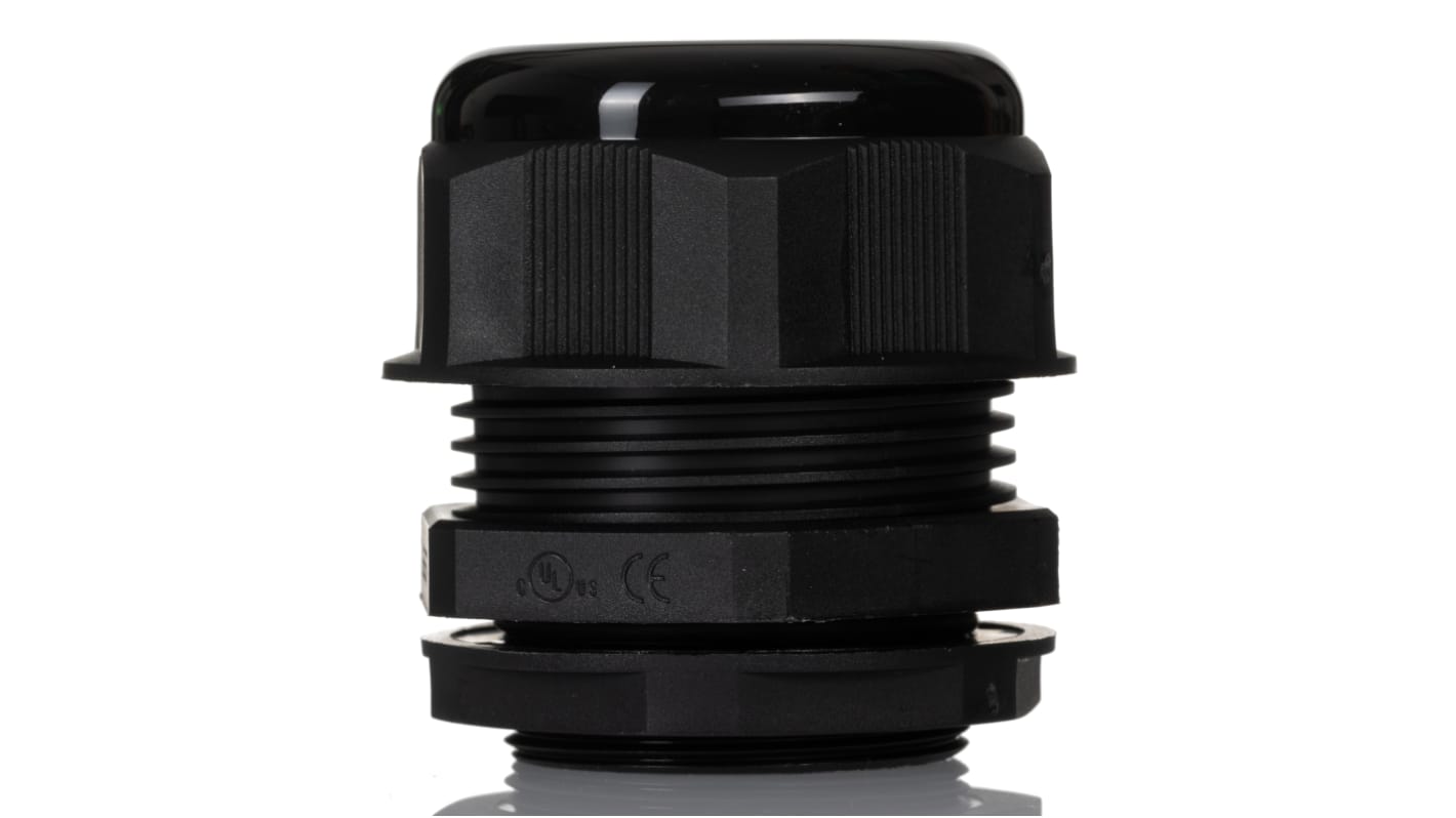 Hammond 1427NCG Series Black Nylon Cable Gland, M40 Thread, 22mm Min, 32mm Max, IP68