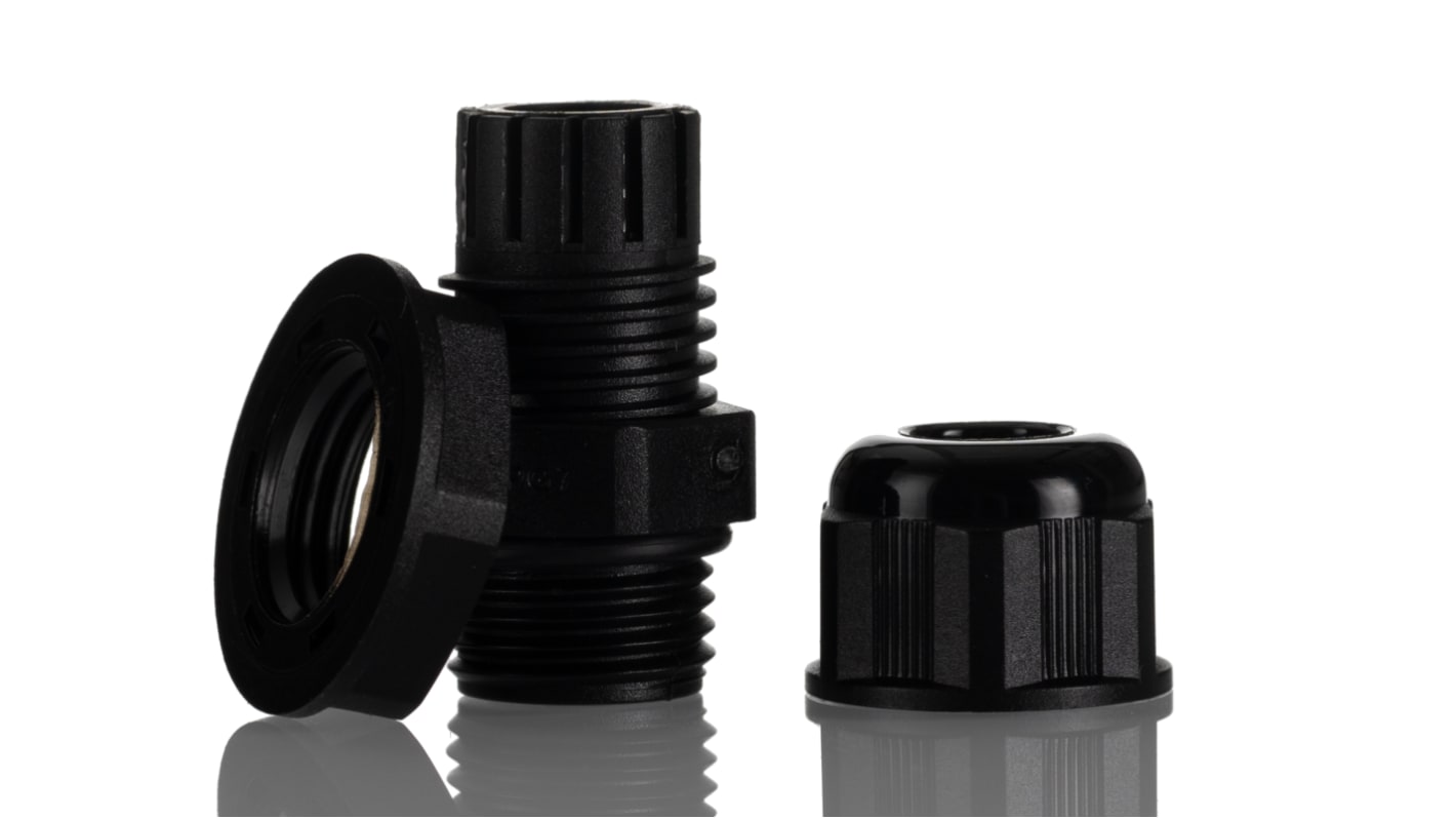Hammond 1427NCG Series Black Nylon Cable Gland, PG7 Thread, 3mm Min, 7mm Max, IP68