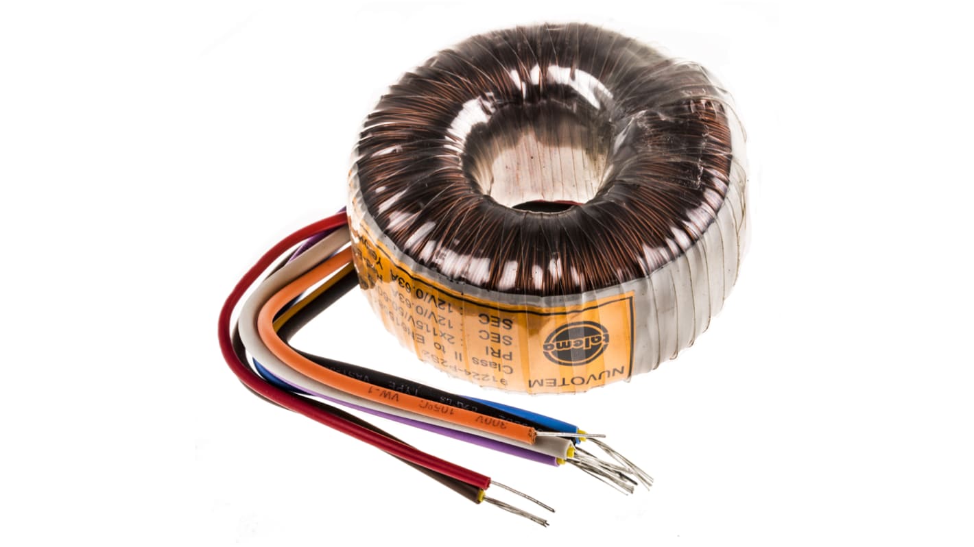 Transformador toroidal Nuvotem Talema, 91224-P2S, Tensión 2 x 12V ac, Potencia 15VA, 2 salidas