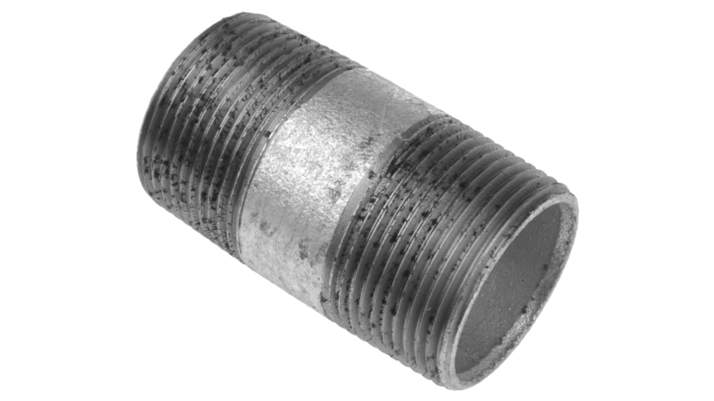 RS PRO Galvanised Malleable Iron Fitting Barrel Nipple, Male BSPT 1-1/4in to Male BSPT 1-1/4in