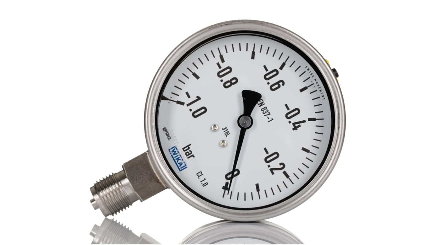 RS PRO G 1/2 Analogue Pressure Gauge 1bar Bottom Entry