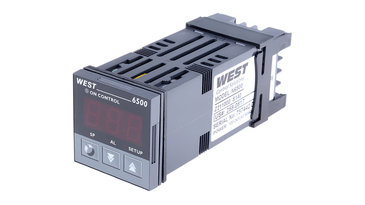 West Instruments N6500 PID Temperature Controller, 48 x 48 (1/16 DIN)mm, 2 Output Relay, 100 → 240 V ac Supply