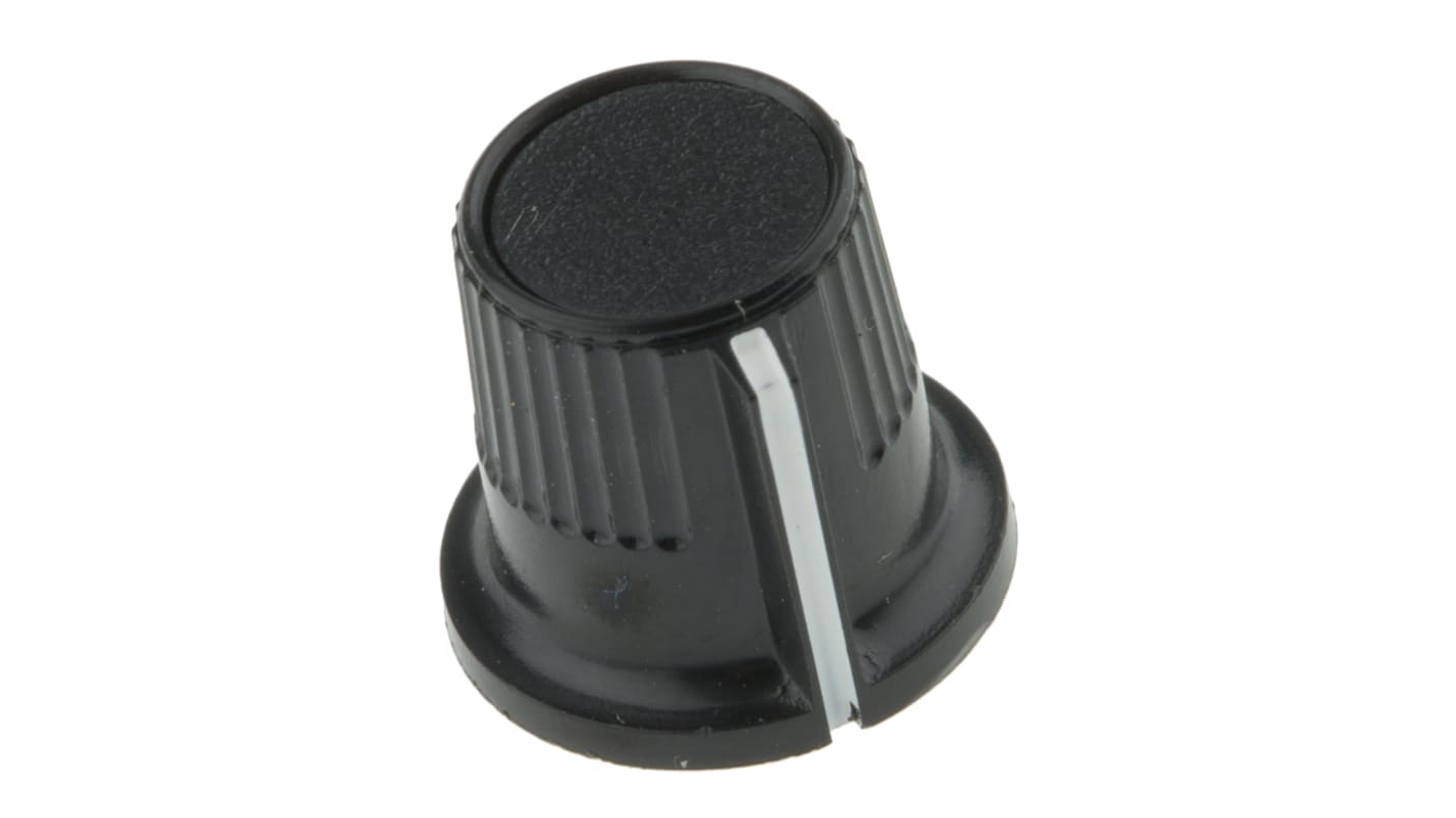 Mando de potenciómetro RS PRO, eje 3.2mm, diámetro 11.6mm, Color Negro, indicador Blanco Circular