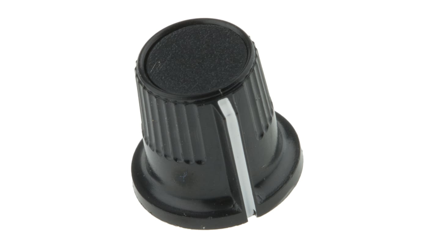 RS PRO Potentiometer Drehknopf Schwarz, Zeiger Weiß Ø 11.6mm x 10mm, Rund Schaft 3.2mm