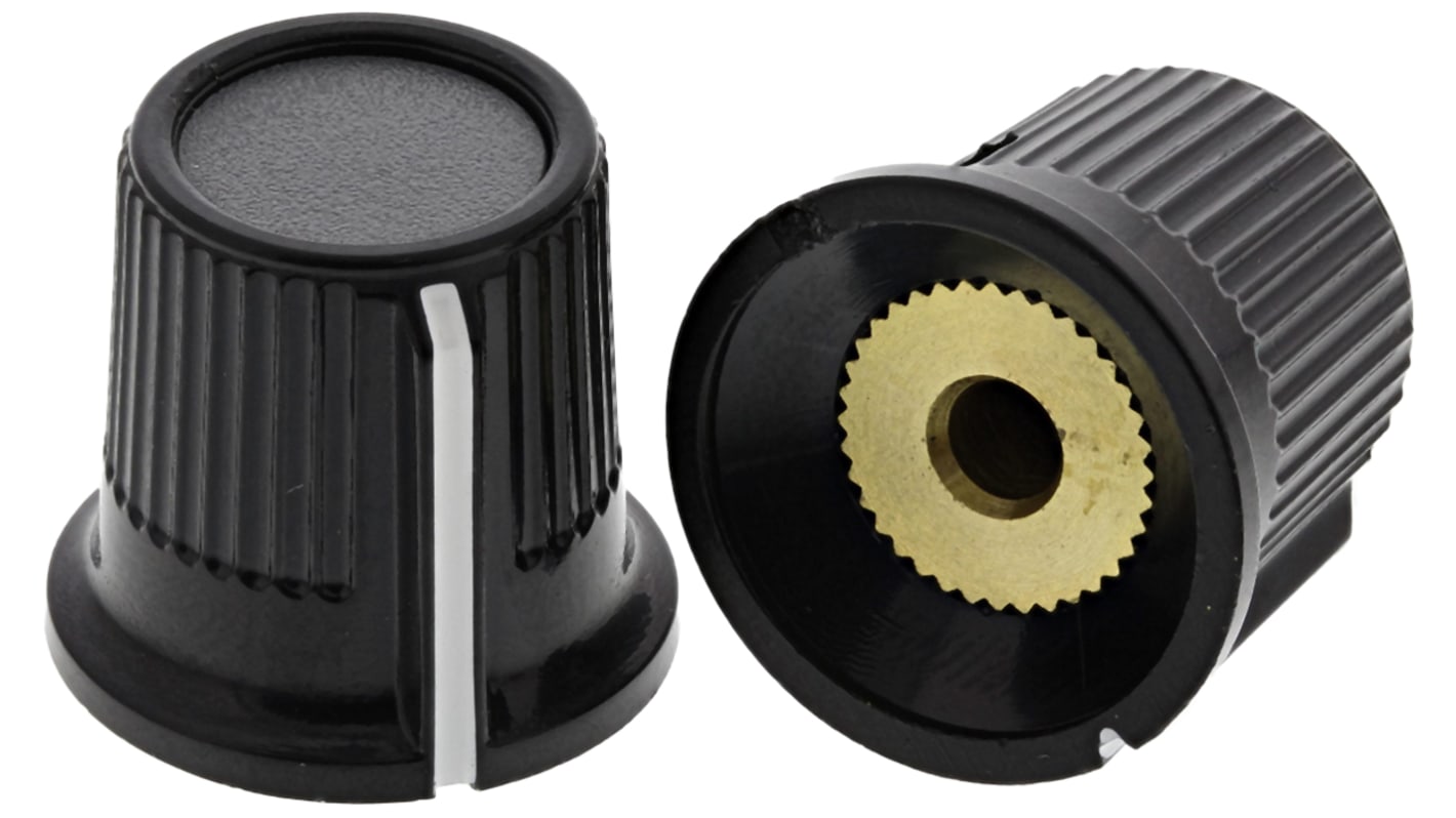 Mando de potenciómetro RS PRO, eje 3.2mm, diámetro 16mm, Color Negro, Gris, indicador Blanco Circular