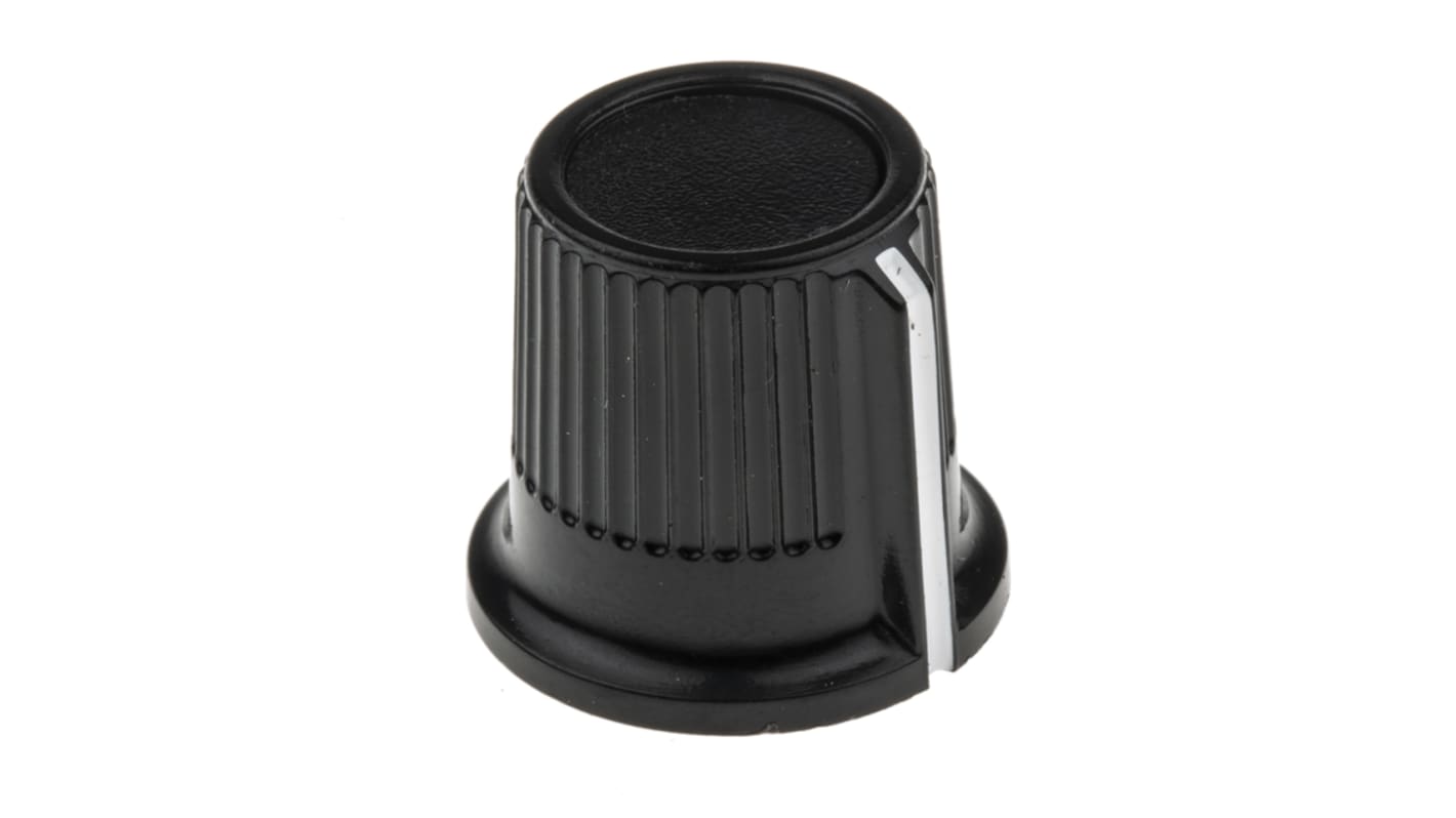 RS PRO 16.2mm Black Potentiometer Knob for 6mm Shaft Splined