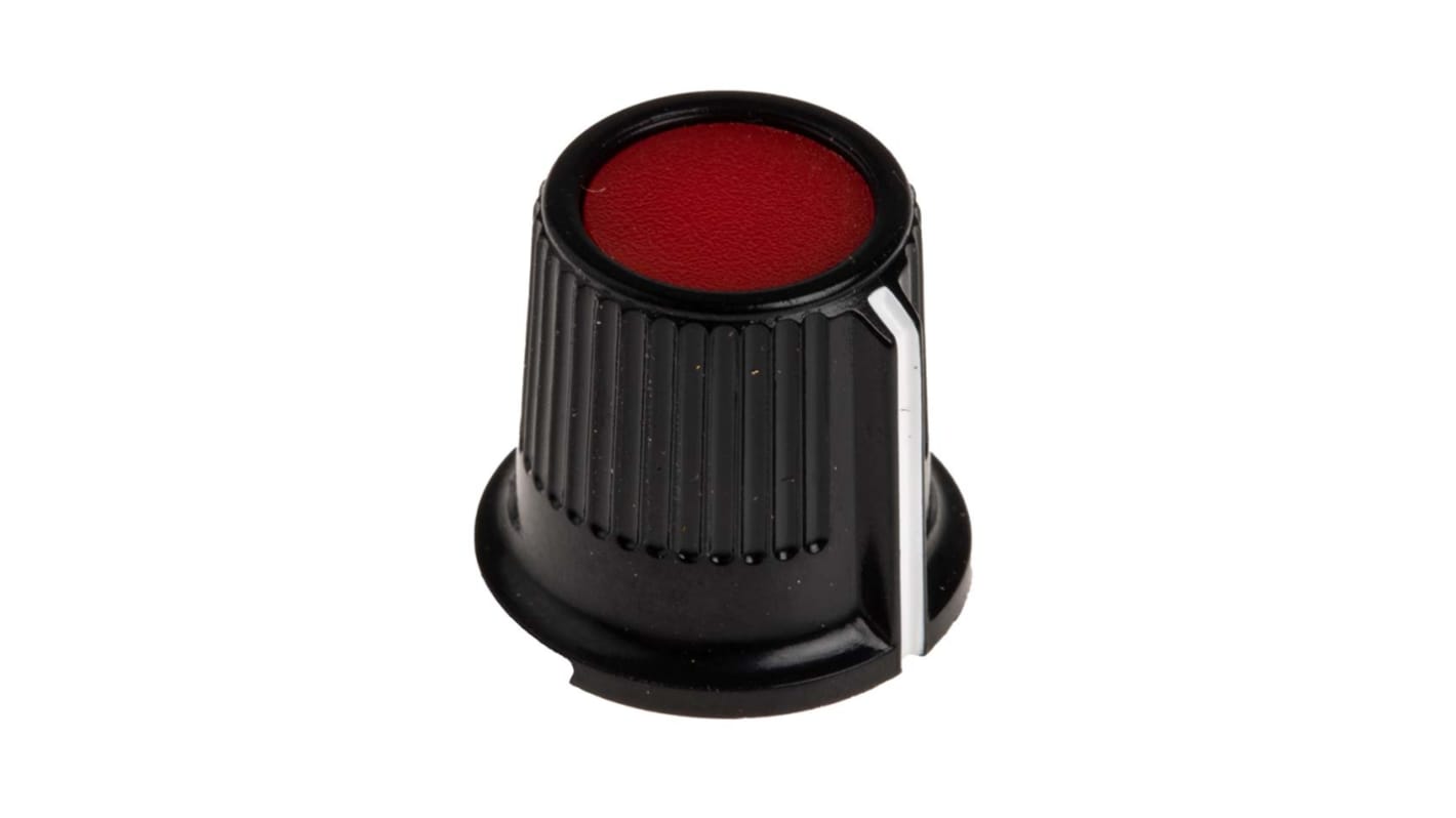 RS PRO Potentiometer Drehknopf Schwarz, Rot, Zeiger Weiß Ø 16.2mm x 15mm, Rund Schaft 6.35mm