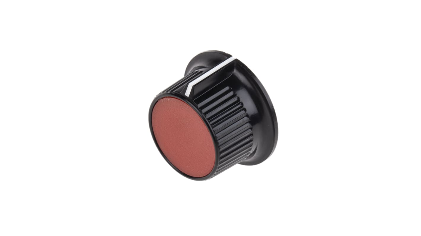 RS PRO 28mm Black, Red Potentiometer Knob for 6.35mm Shaft Splined RS