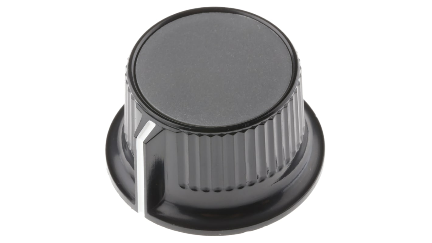 RS PRO 28mm Black, Grey Potentiometer Knob for 6.4mm Shaft Splined