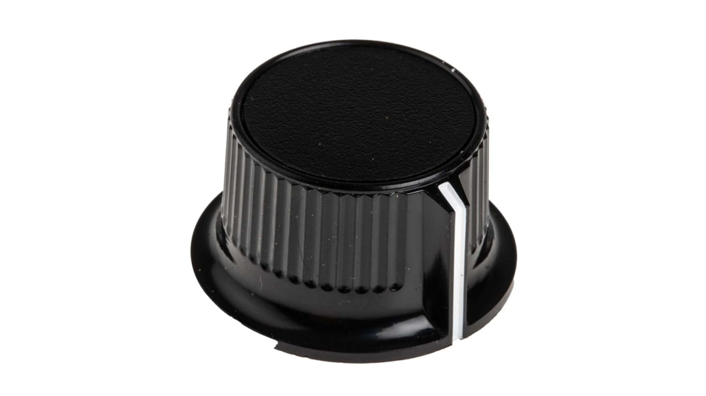 RS PRO 28mm Black Potentiometer Knob for 6mm Shaft Splined