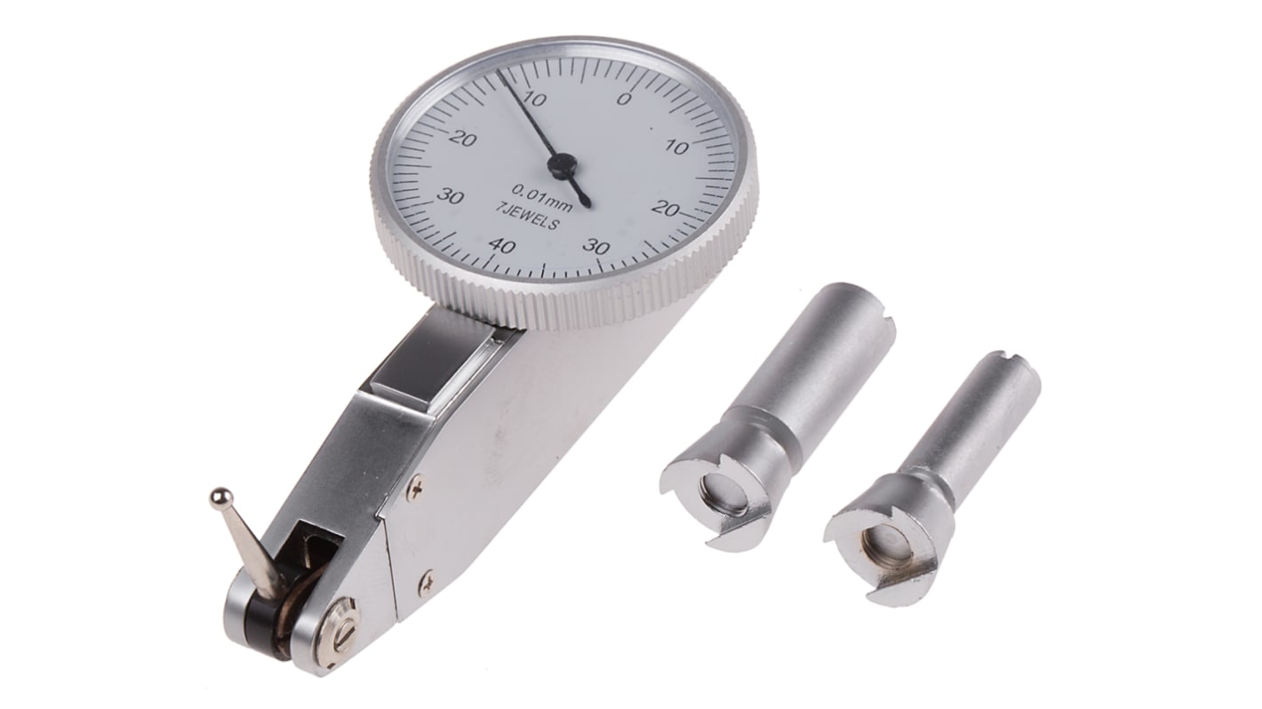 Reloj palpador RS PRO, calibrado UKAS, Métrico, med. máx. +/-0.4mm, precisión 0,01 mm FSD, resolución 0,01 mm
