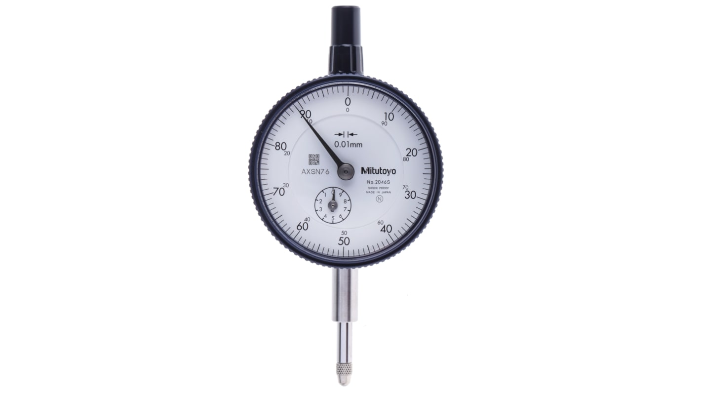Reloj comparador Mitutoyo 2046A, calibrado UKAS, , -10 → +10 mm, precisión ±12 μm