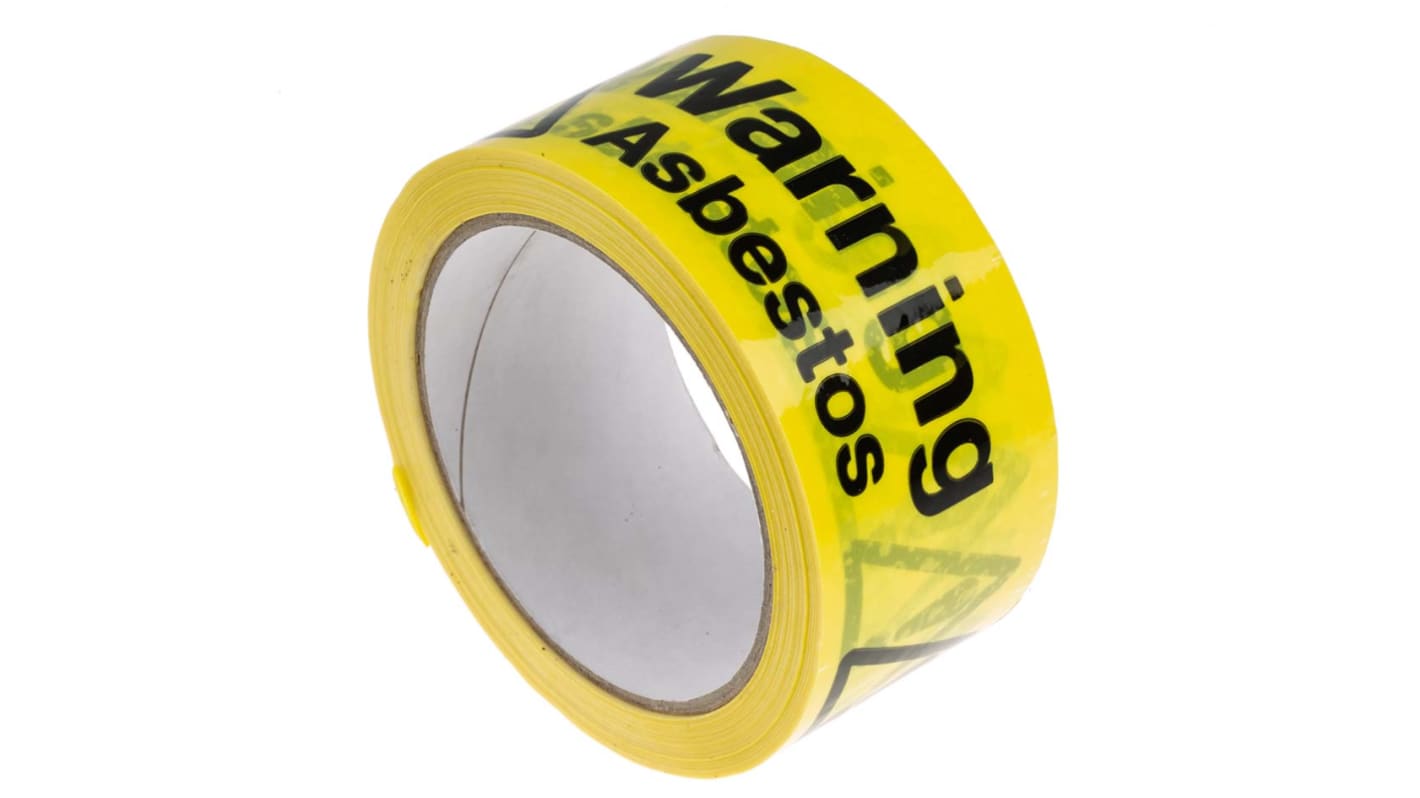 RS PRO Black/Yellow Vinyl Safety Labels, Warning Asbestos-Text 33 m x 50mm