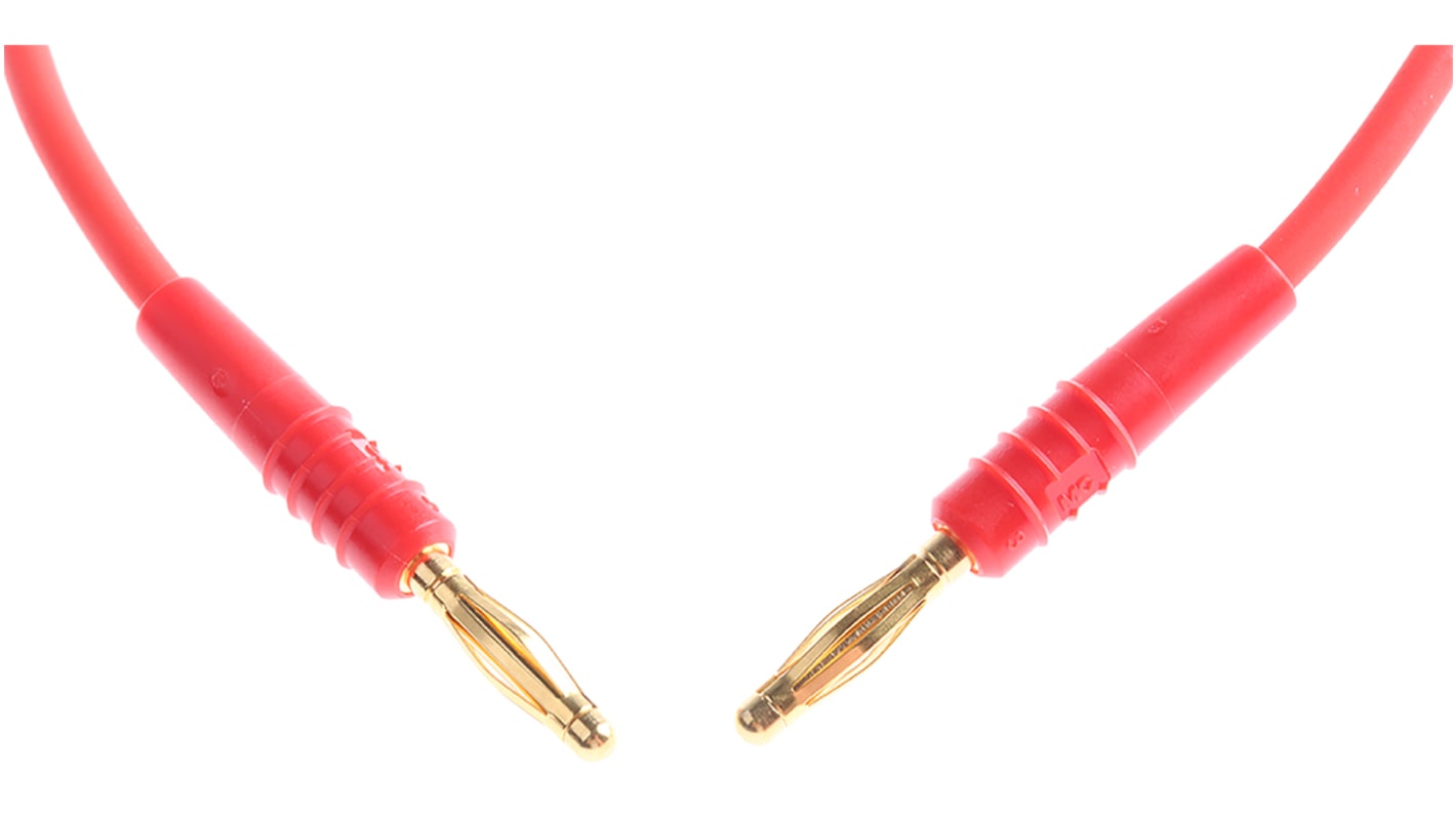 Cable de prueba con conector de 2 mm Staubli de color Rojo, Macho-Macho, 30 V ac, 60V dc, 10A, 450mm